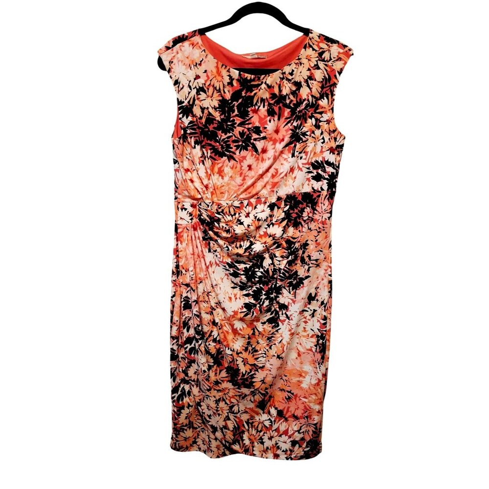 Signature Sadie Floral Sleeveless Midi Dress With Ruching Detail Polyester/Spand